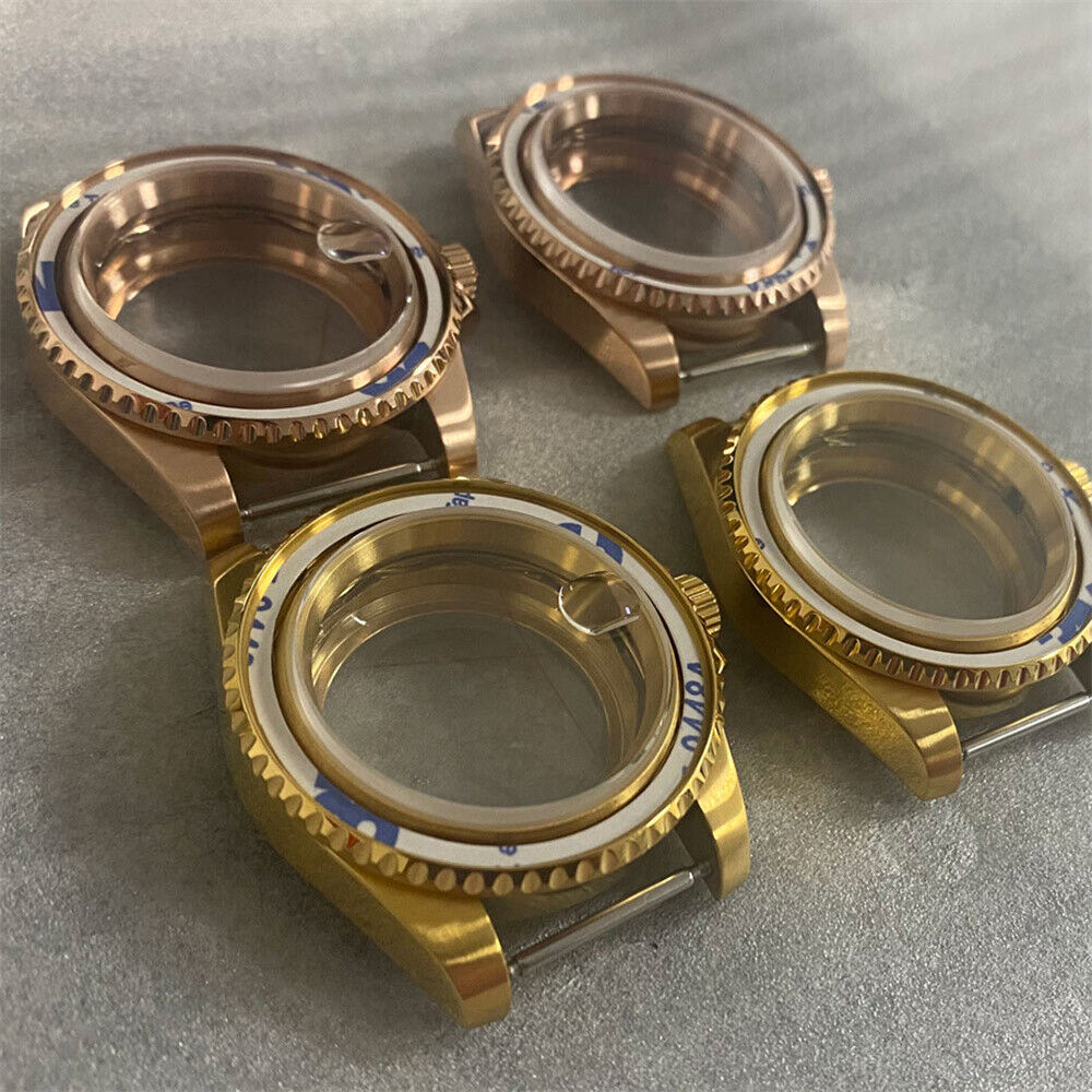 40MM PVD golden SUB watch case with transparent sapphire back, compatible with NH35/NH36 movement