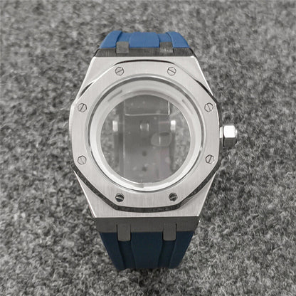 Boîtier de montre en verre saphir 41 mm + bracelet pour montre NH35/NH36 avec bracelet en caoutchouc 
