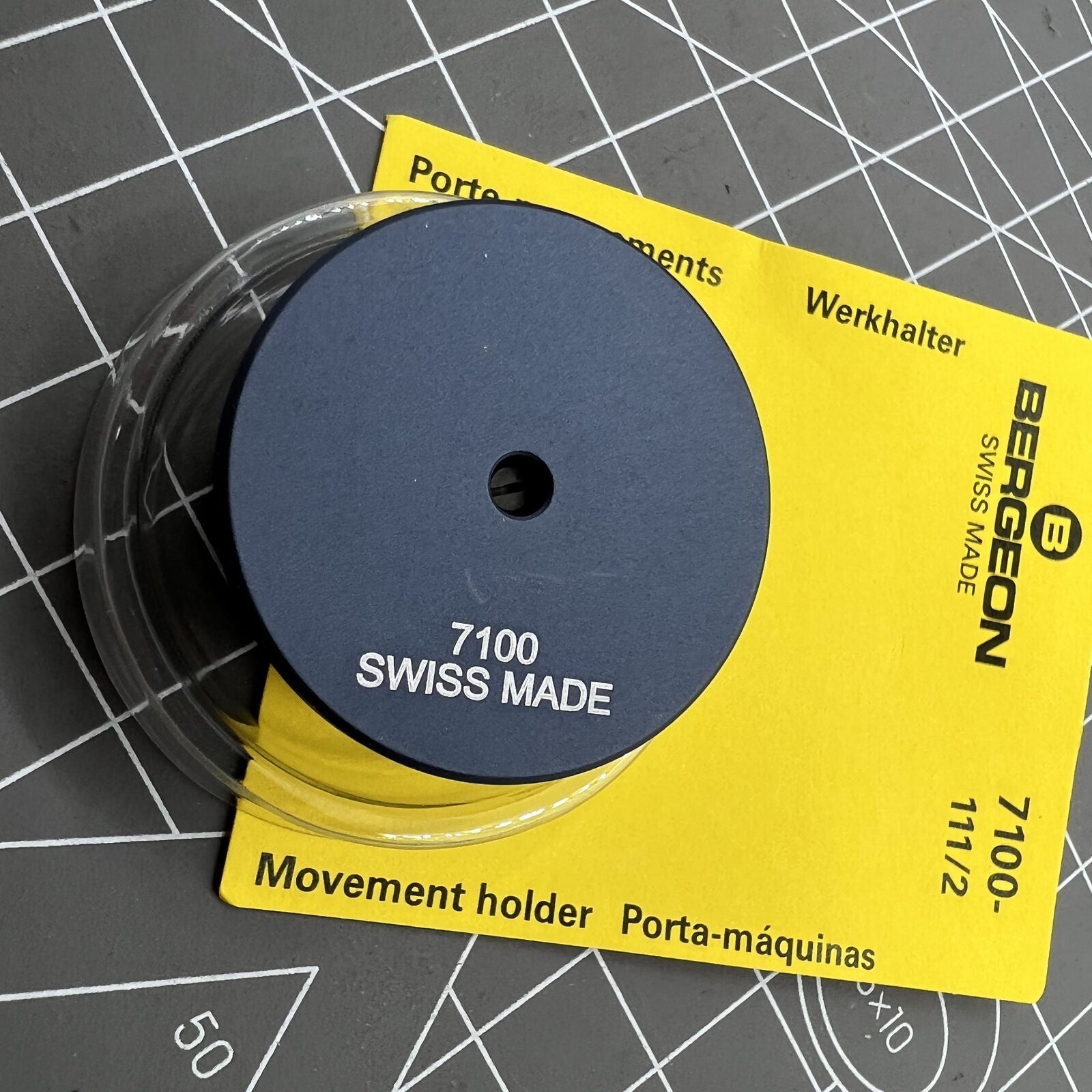 Swiss Bergeon 7100-11 1/2 watch movement holder, durable tool for precise watch repairs and assembly.