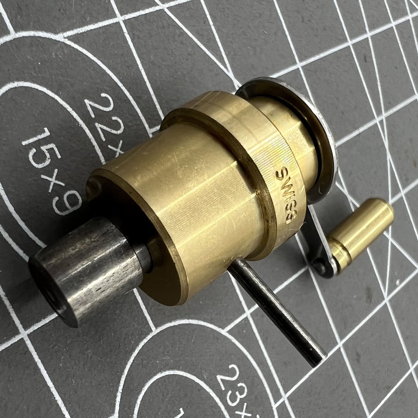 Swiss Bergeon 2729 mainspring winder with spare barrels for ETA calibres, durable watch repair tool.