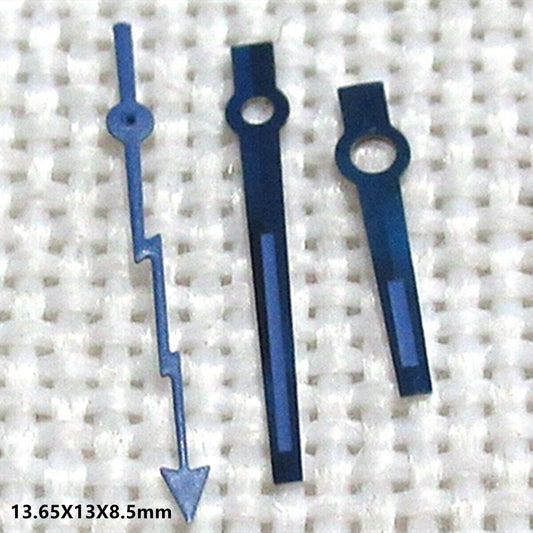 Blue-trimmed green lume watch hands for 3235 mechanical movement, enhancing visibility and style.