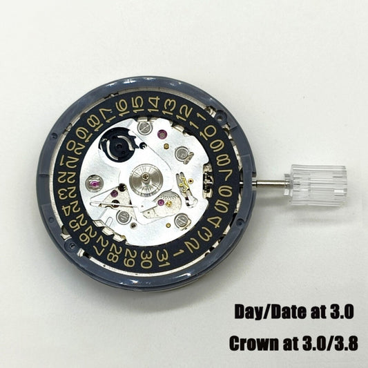 NH35A automatic mechanical movement with golden date, crown at 3 o'clock, compatible with SKX007 watches.