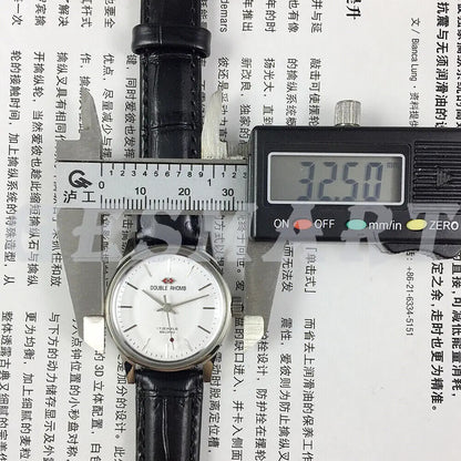 Beijing 31mm mechanical watch with black double rhomb strap, silver case, and three classic hands.