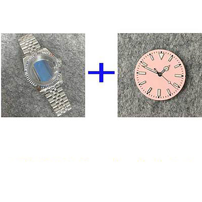 39mm Transparent Bottom Stainless Steel Watch Case+Band+Dial+Hands for NH35/NH36