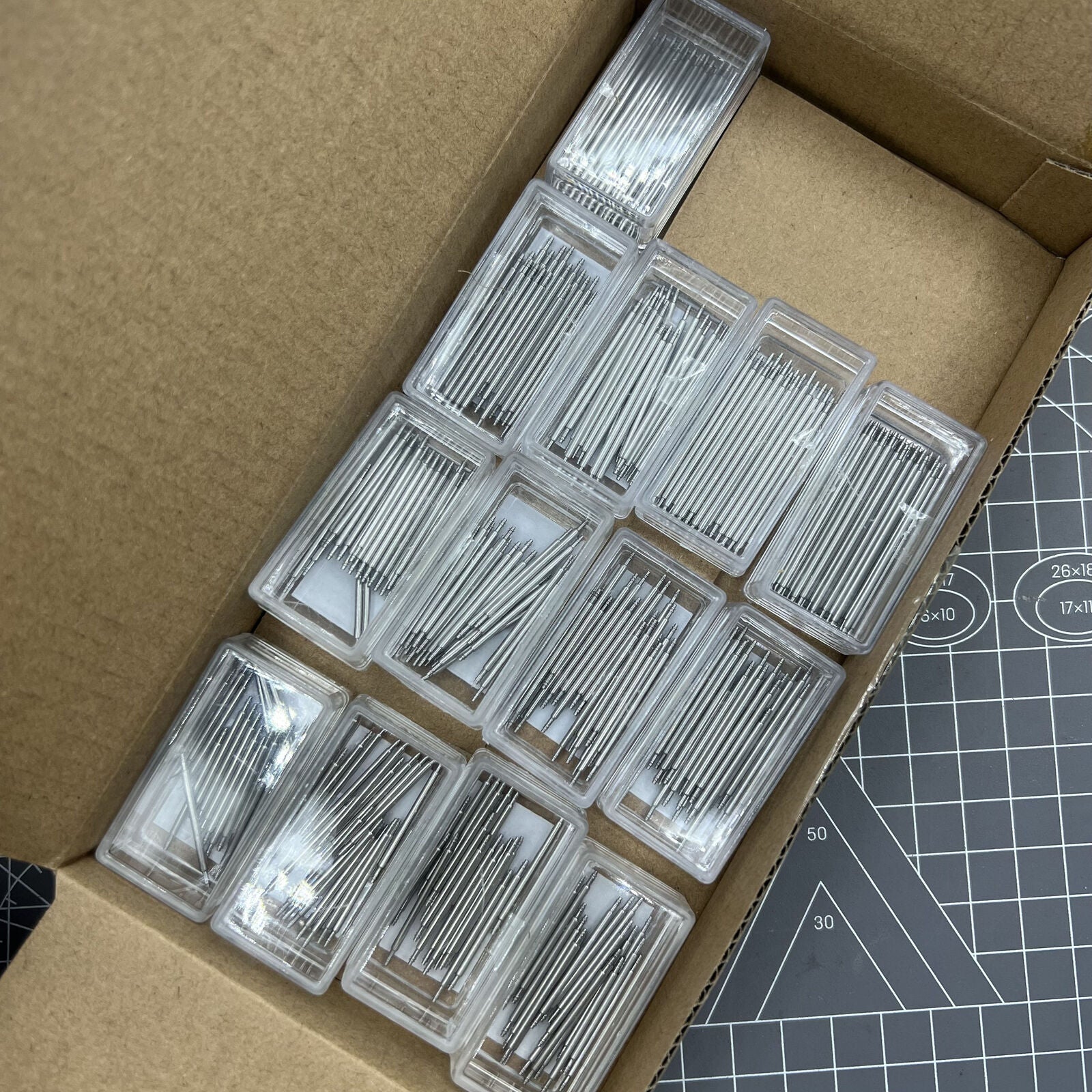 Set of 260 AB-605EL150 stainless steel extra long spring bars, 1.5mm diameter for watch straps.