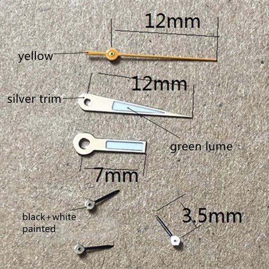 Aiguille de montre pointue argentée 12 x 12 x 7 mm, luminescente verte, pour Epson VD53, VD54, VD57