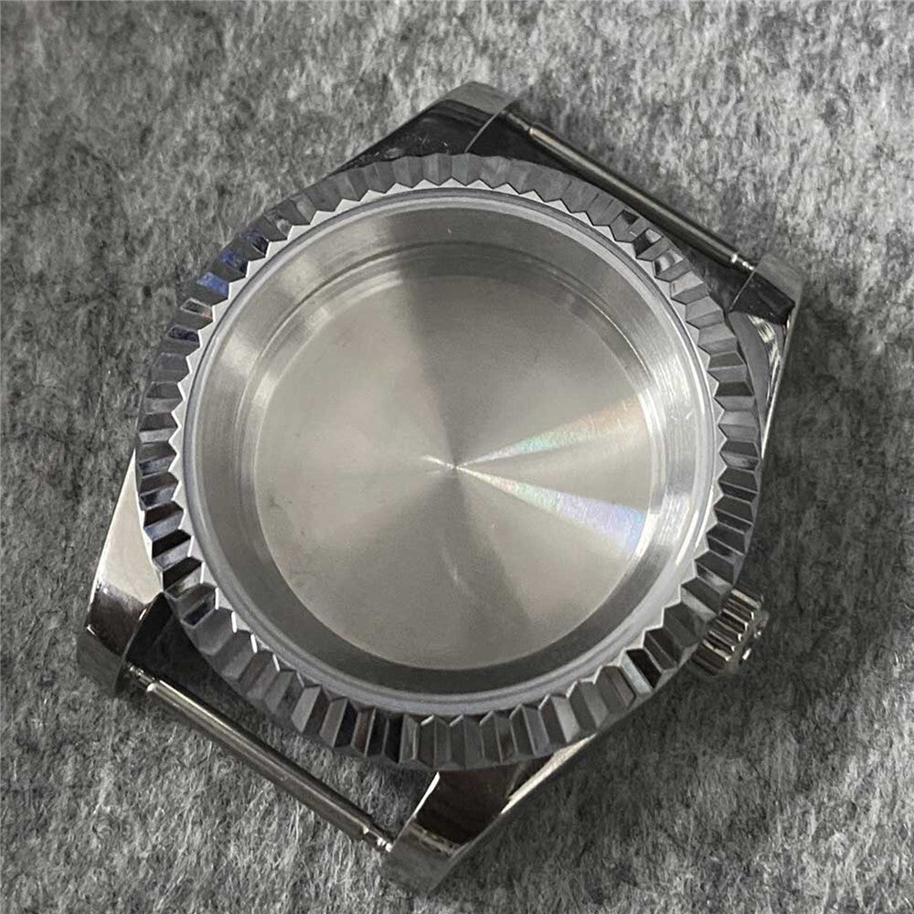 Stainless steel 39MM watch case kit with sapphire glass and solid bottom, compatible with NH35/NH36 movements.