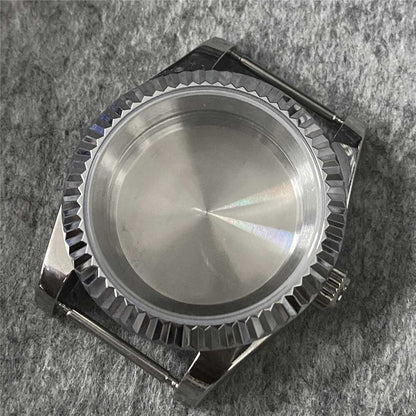 Stainless steel 39MM watch case kit with sapphire glass and solid bottom, compatible with NH35/NH36 movements.
