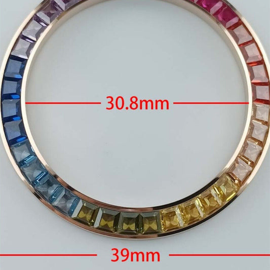39 mm bunte Uhrenlünette mit Diamantimitat-Edelsteinen für das VK63-Uhrwerk