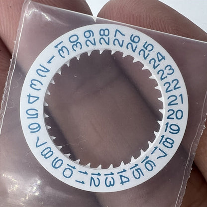 Blue font date disk wheel for NH36 NH35 watch movement with white background, date at 3 o'clock, brand compatible.