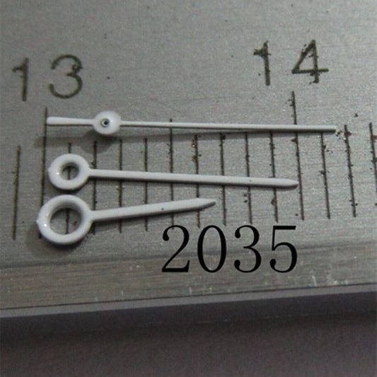 White painted 9mm watch hands set for Miyota 2035 2115 2105 2305 2315 movements, precise fit.