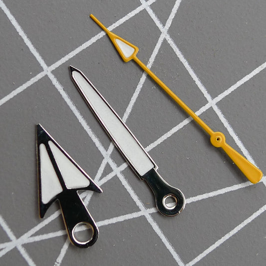 Green luminous 15mm yellow second watch hands with silver trim for Miyota NH35/NH36.