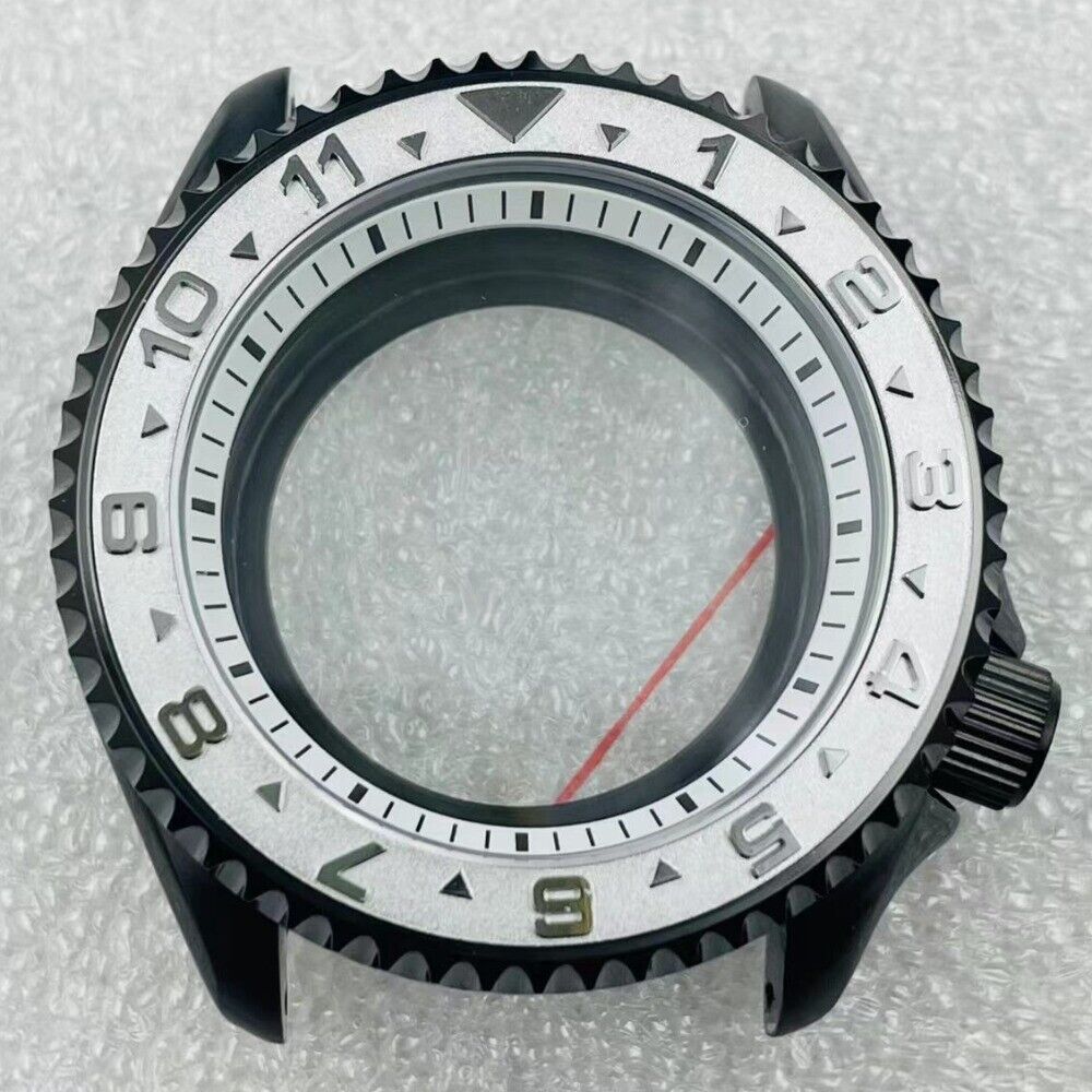 Black 42mm Modified Watch Case with Sapphire Glass, Silver Bezel, Stainless Steel 316L, compatible with NH36 movement, brand enhanced.