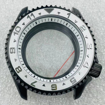 Black 42mm Modified Watch Case with Sapphire Glass, Silver Bezel, Stainless Steel 316L, compatible with NH36 movement, brand enhanced.