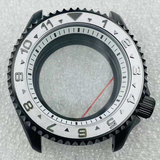 Black 42mm Modified Watch Case with Sapphire Glass, Silver Bezel, Stainless Steel 316L, compatible with NH36 movement, brand enhanced.