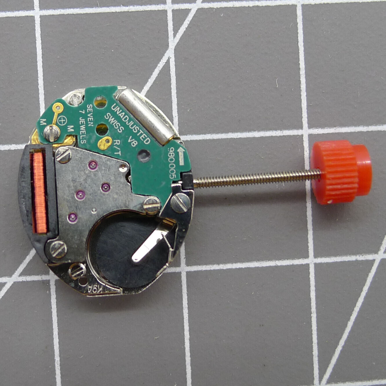 ETA 980.005 Swiss quartz watch movement with two hands, precision craftsmanship by ETA for reliable timekeeping.