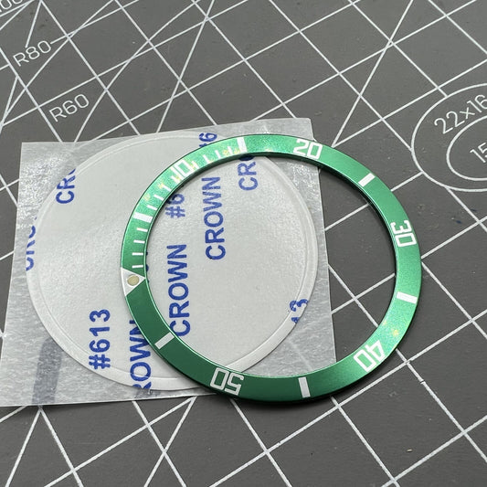 Green 38mm SUB aluminum alloy bezel insert for SK007 watch, durable replacement part.
