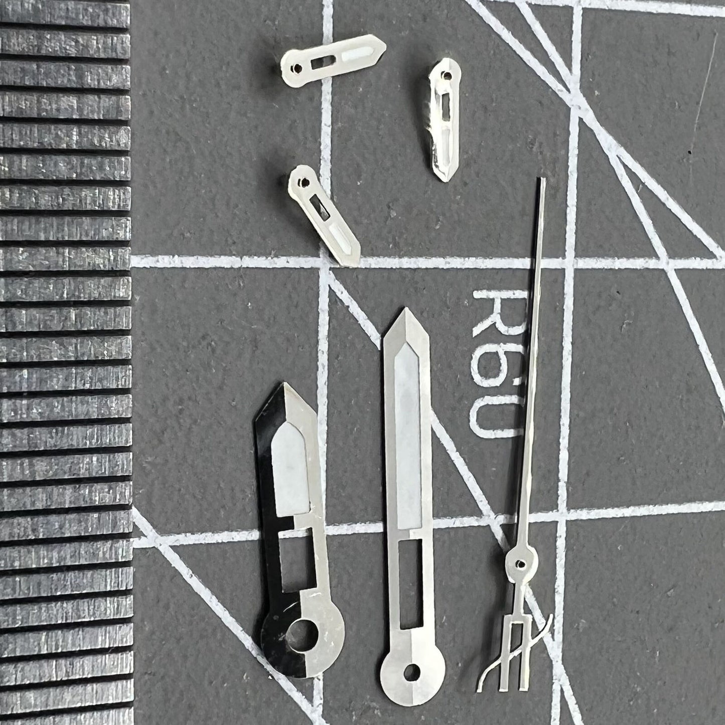 Silver trim 15mm green lume watch hands compatible with Miyota OS10 OS20 OS22 OS60 OS80.