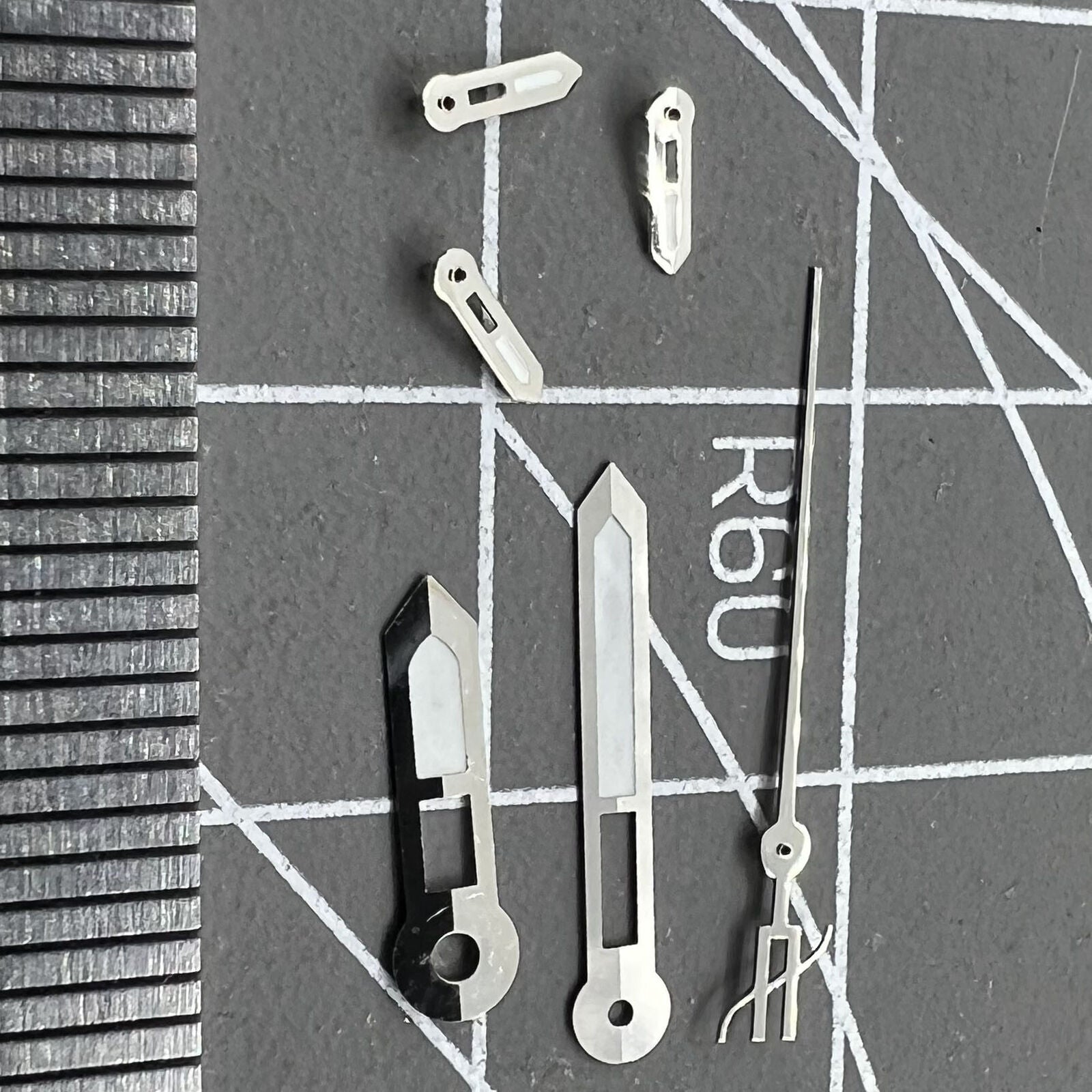 Silver trim 15mm green lume watch hands compatible with Miyota OS10 OS20 OS22 OS60 OS80.