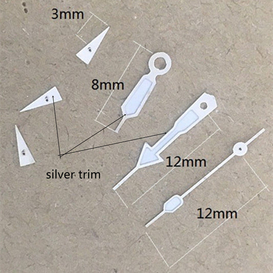 Aiguilles de montre lumineuses vertes argentées de 12 mm pour mouvement VD53, VD54 et VD57