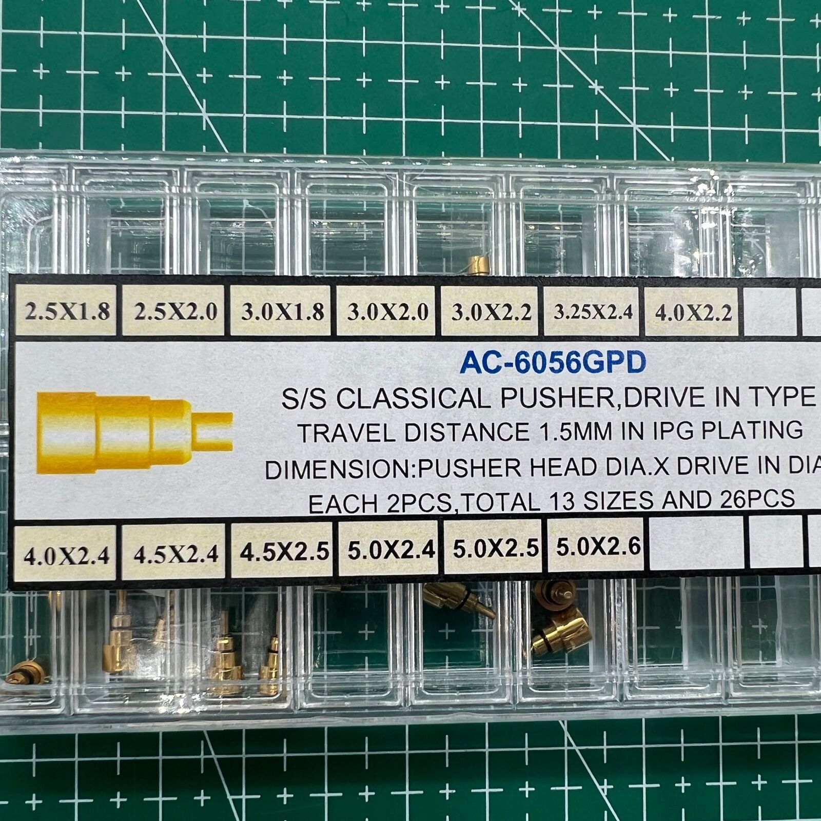 Golden stainless steel watch with pusher drive, 13 sizes available, elegant classical style by Wholesale Watch.