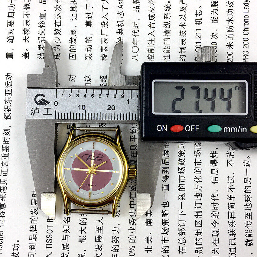 Brown 26mm Liaocheng TAISHAN mechanical lady watch with 19 jewels and gold nail accents, elegant accessory.