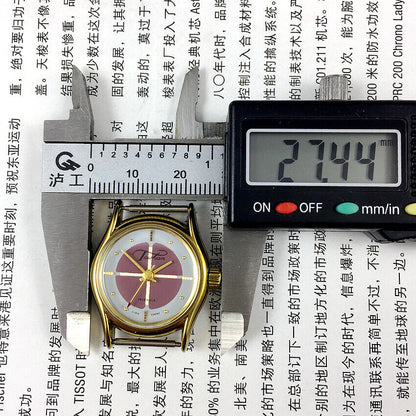 Brown 26mm Liaocheng TAISHAN mechanical lady watch with 19 jewels and gold nail accents, elegant accessory.