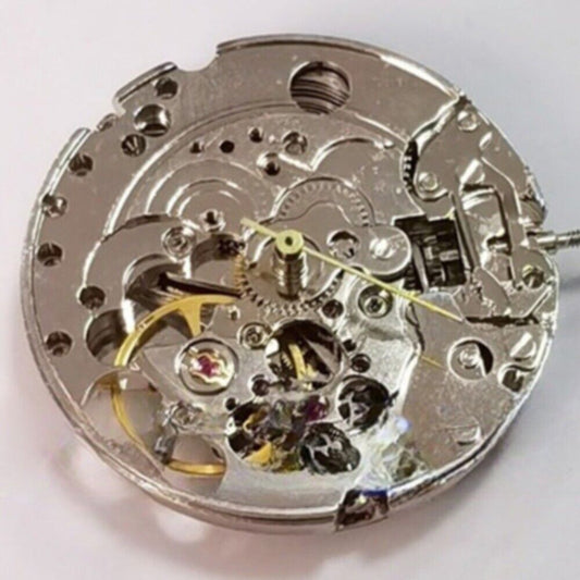 Silver Tianjin ST16 hollow automatic mechanical watch movement, precise timekeeping by China Made brand.