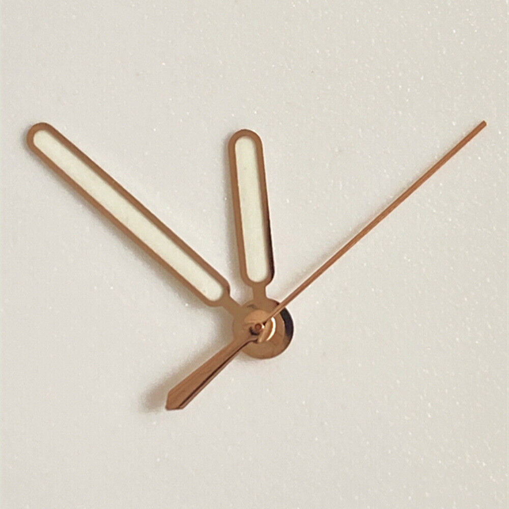 Set of 3 green luminous watch hands with rose gold trim for NH35, NH36, SKX007.