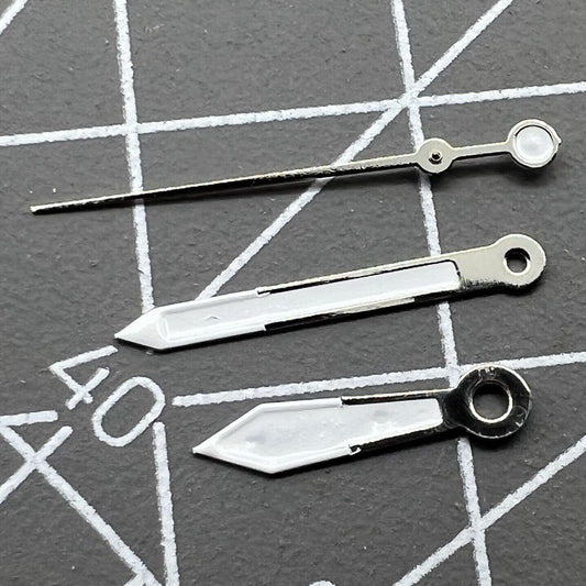 White trim watch hands set for Miyota 2035 quartz movement, precise replacement by P1-H4-C113, P1 brand.