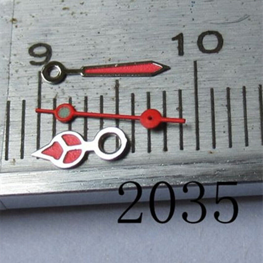 Red painted watch hand with silver trim for Miyota 2035, 2115, 2105, 2305, 2315 movements.