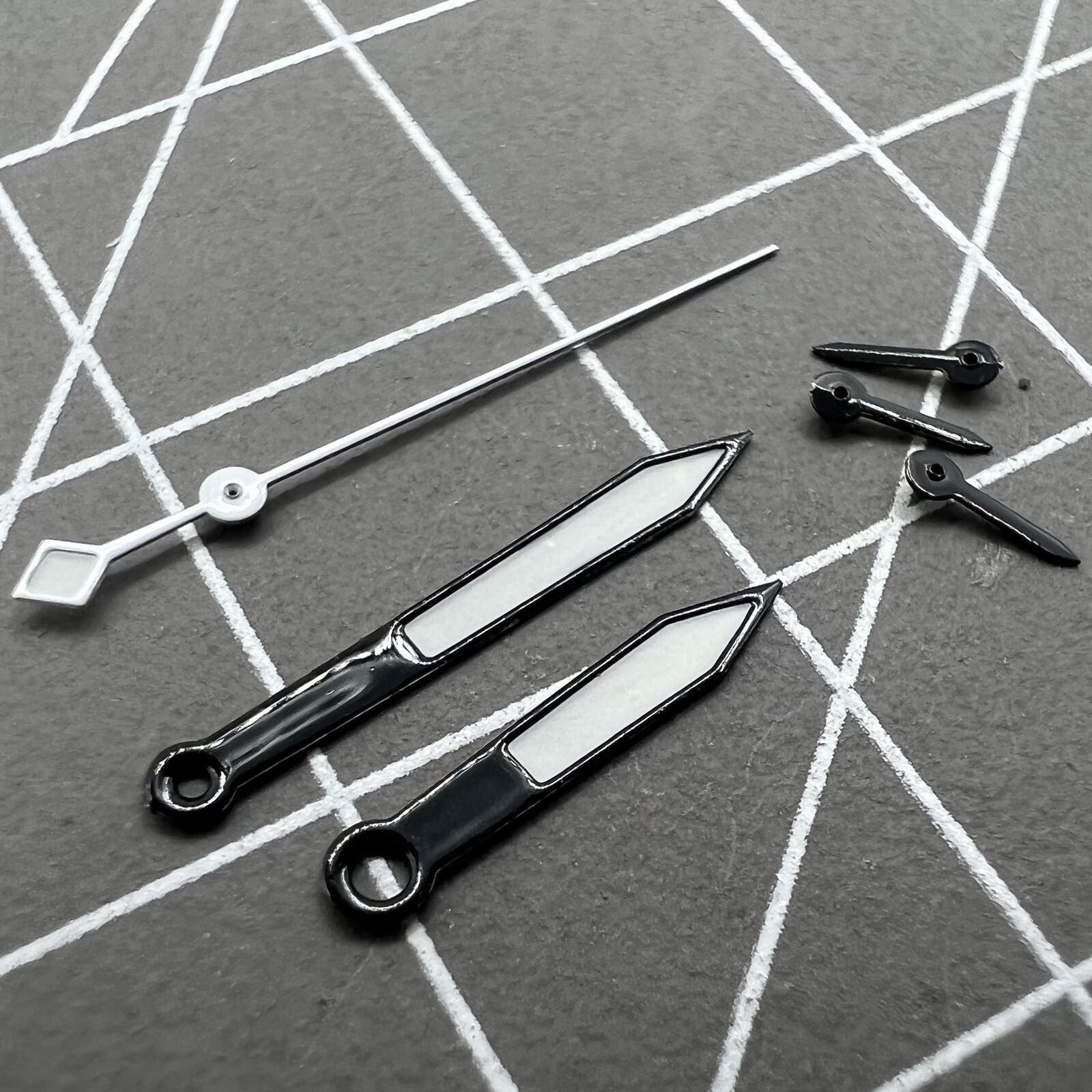 14.5mm black and silver trimmed white painted watch hands for VD53 VD54 VD57 movement, precision design.