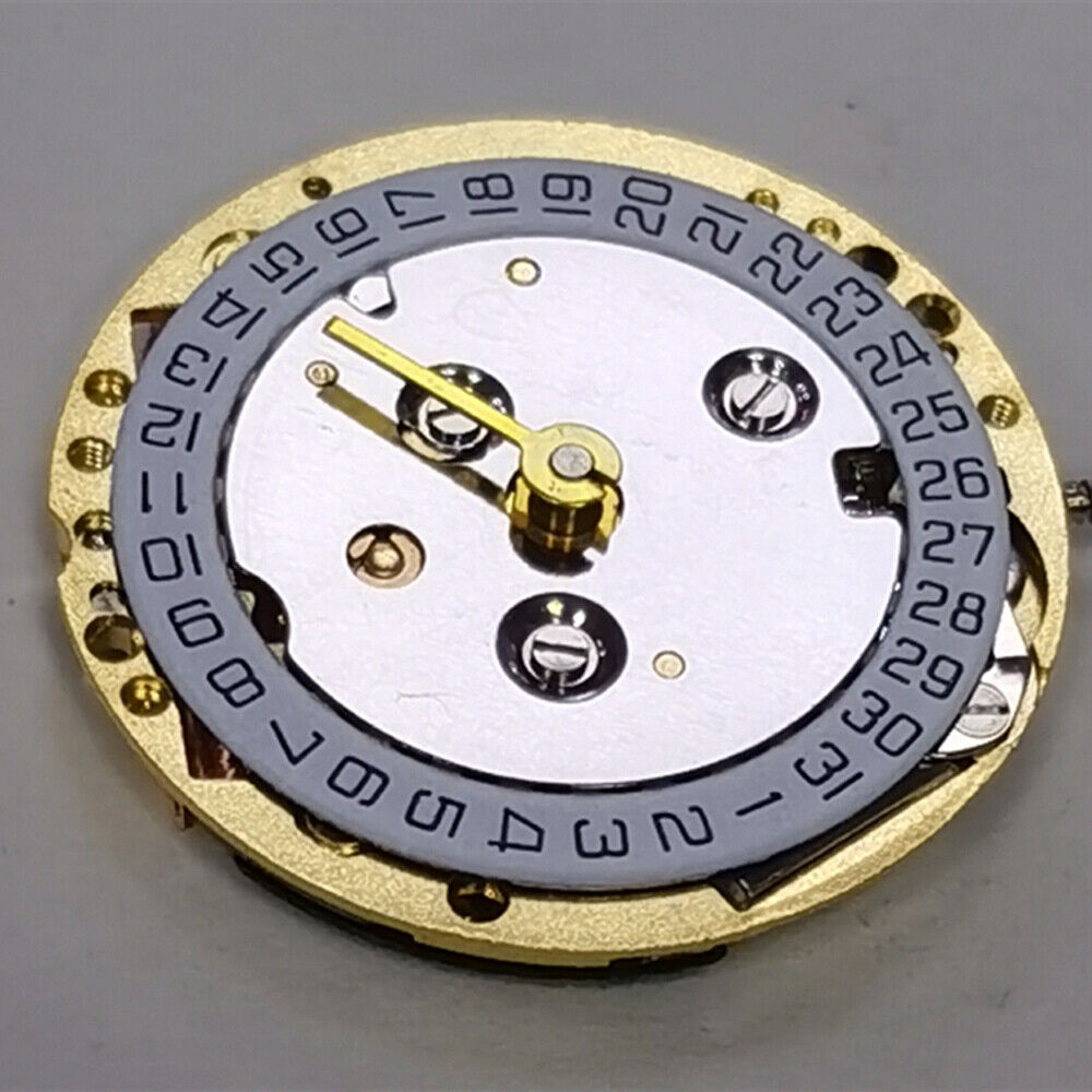 Golden ISA 222 quartz watch movement with 2 hands and calendar, ideal for lady?s watch repair.