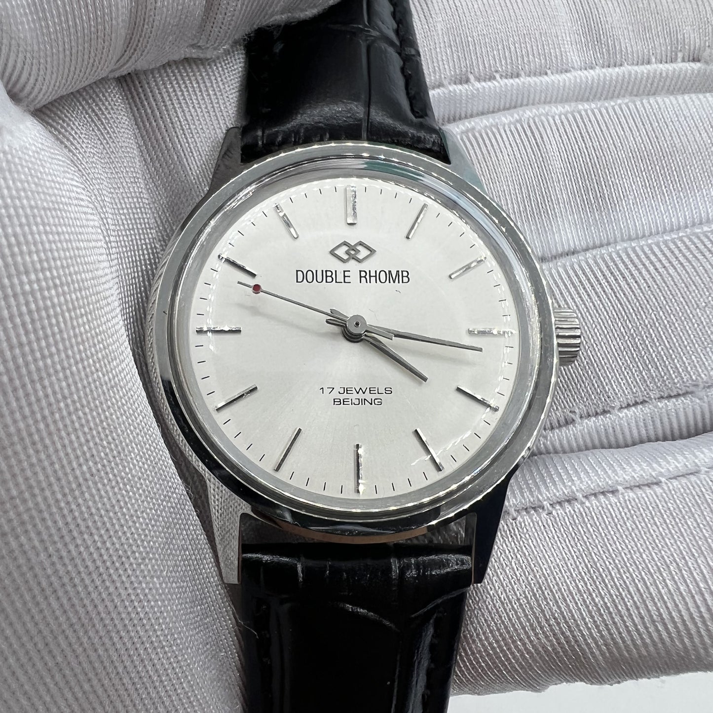Beijing 36mm Double Rhomb watch with silver case, manual movement, and silver hour markers for classic style.