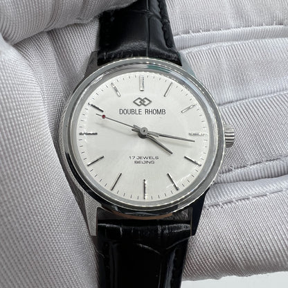 Beijing 36mm Double Rhomb watch with silver case, manual movement, and silver hour markers for classic style.