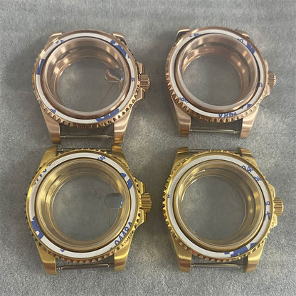 40MM PVD golden watch case by SUB with transparent sapphire glass back for NH35/NH36 movement
