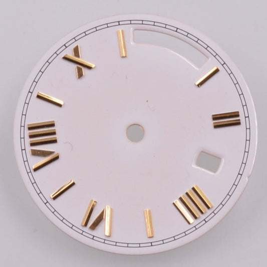 Golden nail-style white watch dial 28.5mm for Seagull ST1644, no lume, elegant design.