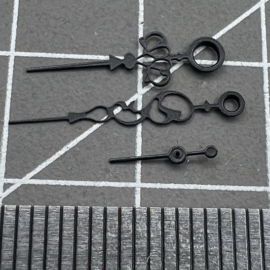 Black floral watch hands compatible with Seagull ST3600/ST3621 and ETA6497/6498 movements, elegant design.