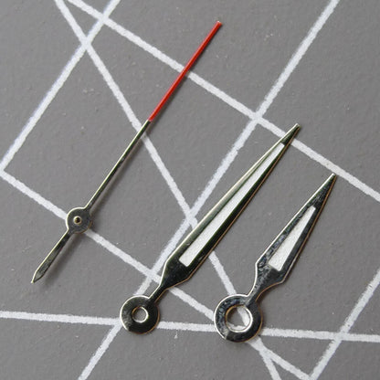 Luminous arrow-shaped watch hands compatible with Miyota 2035 quartz movement, enhancing time visibility.