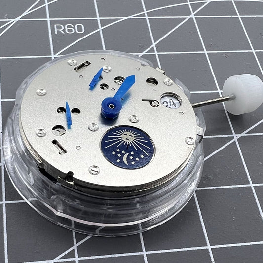 ST10 watch accessory showcasing automatic mechanical movement with date display and small seconds at 6, 9, and 12 o'clock.