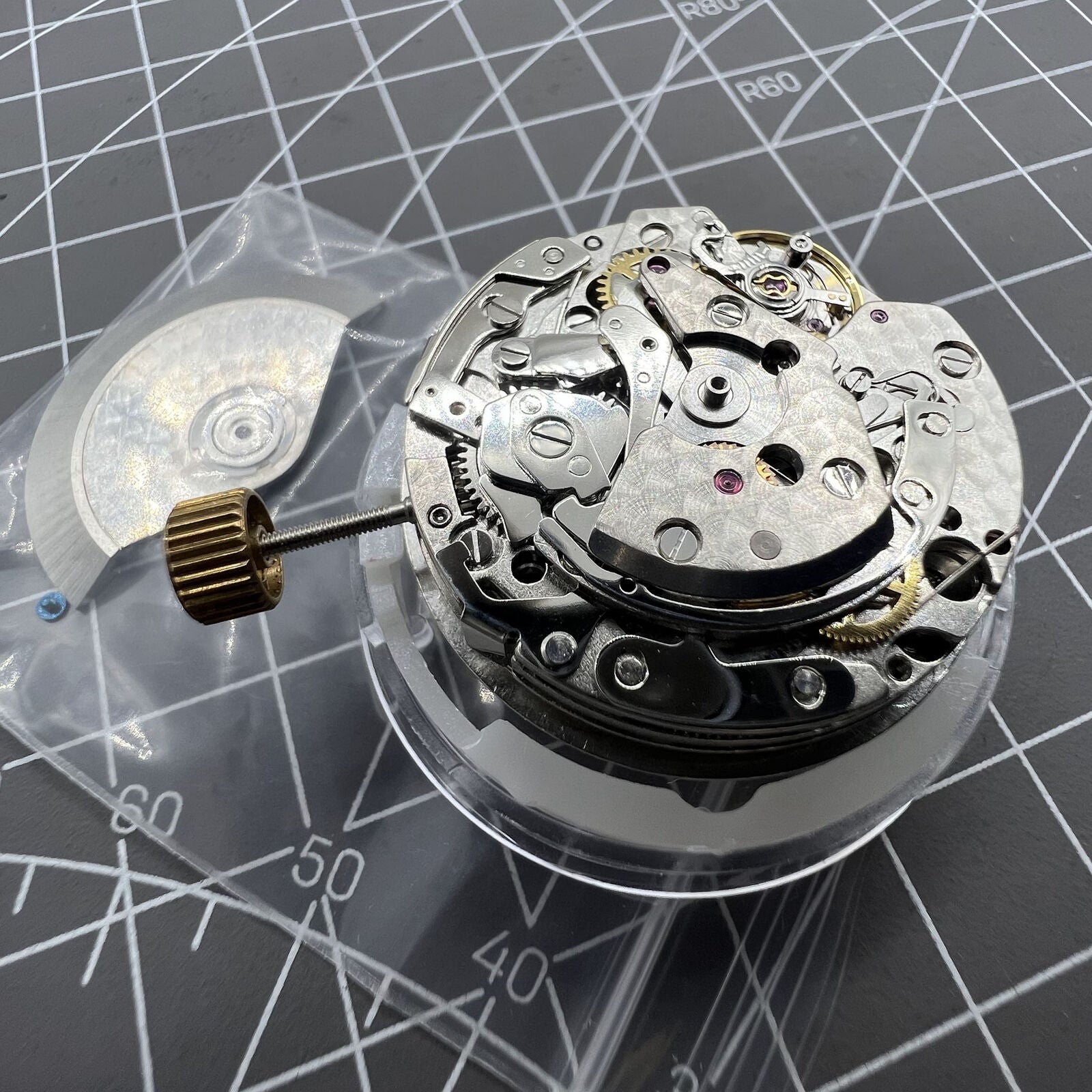 Automatic chronograph watch with ETA 7753 movement and small seconds dial at 6 o?clock.