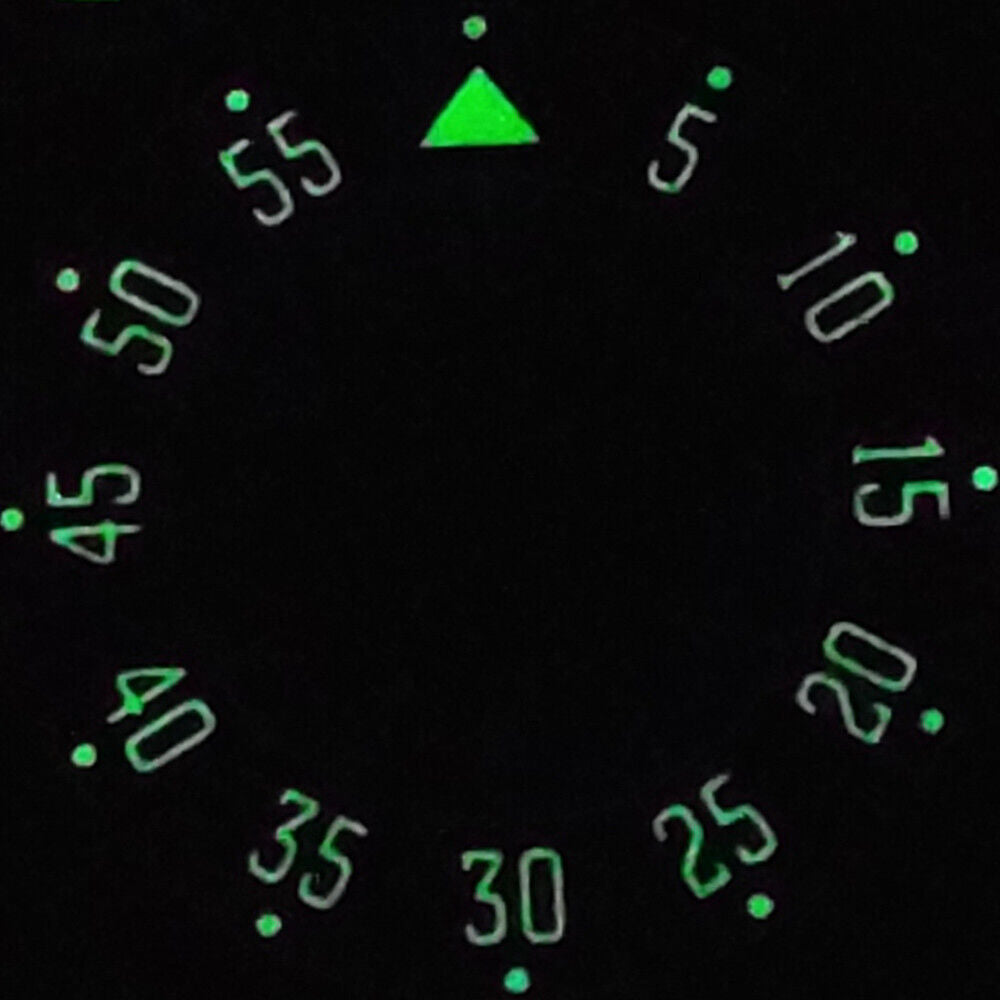 Green luminous 33.8mm pilot watch dial for NH35 movement, ideal for Black strap watch repairs.