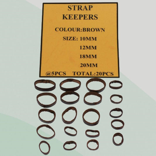 1. Brown leather watch strap keepers in 4 sizes (10-20mm) for secure fit, 20pcs set.  