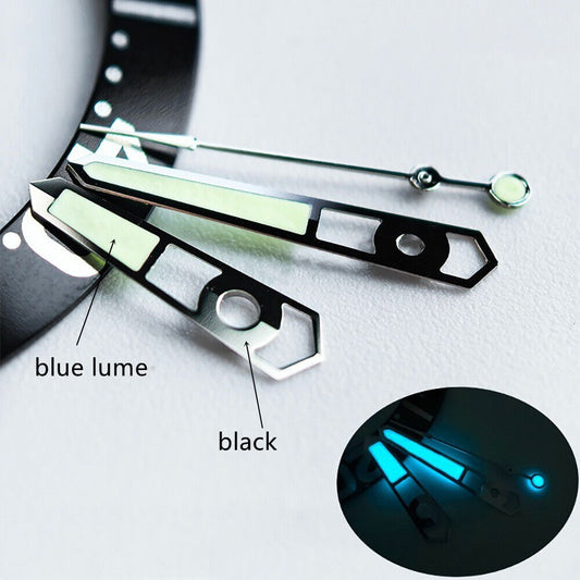 13 mm hohle schwarze Zierleisten mit blauer Leuchtmasse für mechanisches Uhrwerk NH35 NH36