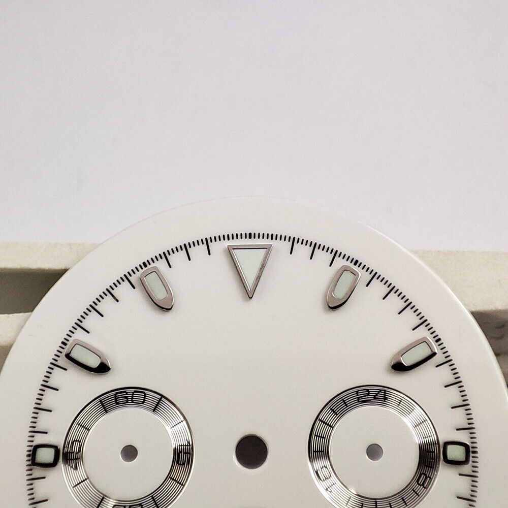 Green luminous silver and rose gold Timed Lap watch dial for VK63 quartz movement, stylish and precise.