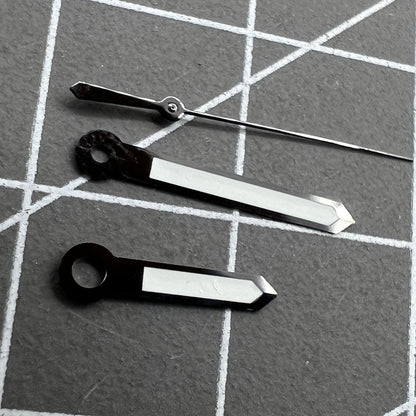 Polished black-trimmed watch hands with white paint, green lume, compatible with NH35 NH36 movements.