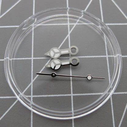 Silver trim green luminous watch hands for NH35A/NH36A movement, enhancing readability and style.
