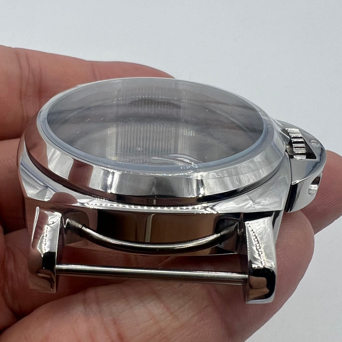 Polished 44MM stainless steel watch case, compatible with ETA6497/6498 and ST3600/ST3620 movements.