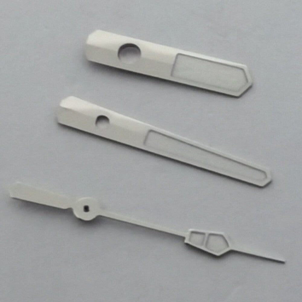 Green luminous watch hands with silver trim for NH35 NH36 7S26 7S36 4R35 movements, perfect for replacements.