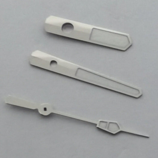 Green luminous watch hands with silver trim for NH35 NH36 7S26 7S36 4R35 movements, perfect for replacements.